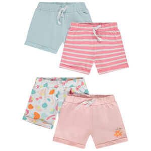 Pack de 4 shorts de punto flameado lisos y con fantasía para niña. 