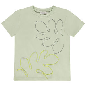 Camiseta de manga corta con cording y bordado de hojas para niño 