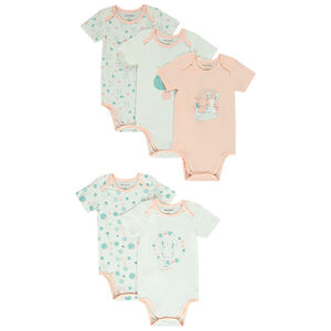 Pack de 5 bodies con estampado de conejitos para bebé niña 