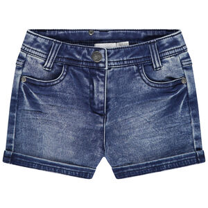 Pantalón corto de felpa vaquera con efecto desgastado 