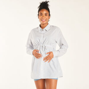 Camisa de manga larga de embarazo y lactancia a rayas con lazo. 