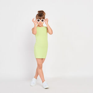 Vestido sin mangas de punto canalé liso niña 