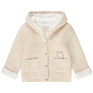 Chaqueta en tejido de punto de arroz con capucha y bordado corazón para bebé niña Main Chaqueta en tejido de punto de arroz con capucha y bordado corazón para bebé niña