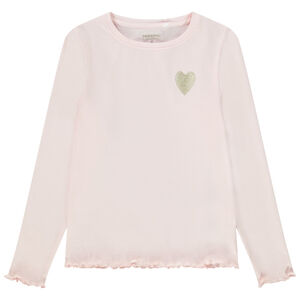 Camiseta de manga larga de punto de canalé con bordado de corazón niña 