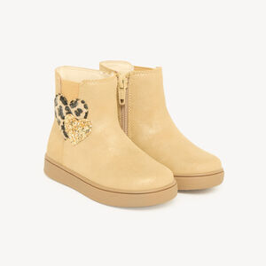 Botines de bebé para niña con cremallera y elástico, con corazones de estampado de leopardo. 