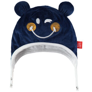 Gorro de terciopelo con forro de punto, orejas en relieve y detalles bordados 