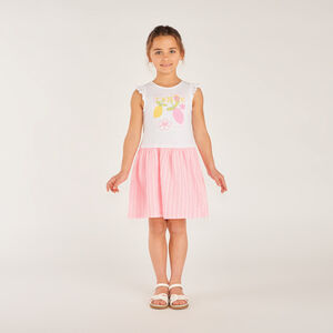 Réplica de vestido 2 en 1 con estampado de limón para niña. 