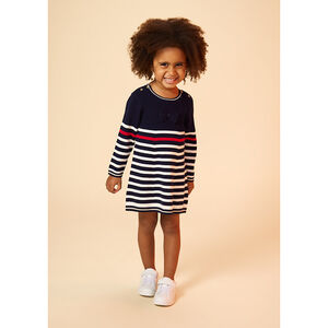 Robe manches longues rayée et boutons fantaisie pour bébé fille 