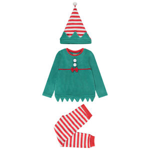 Conjunto de pijama lúdico de 3 piezas de duende de Navidad para niña  Main Conjunto de pijama lúdico de 3 piezas de duende de Navidad para niña