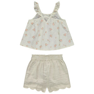 Conjunto de short y camiseta sin mangas con bordado inglés y estampado fantasía niña 
