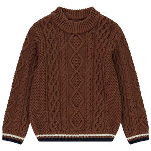 Jersey de punto liso con efecto trenzado y ribete de color para niño 