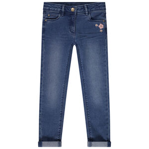 Jeans slim con bordados de flores para niña 
