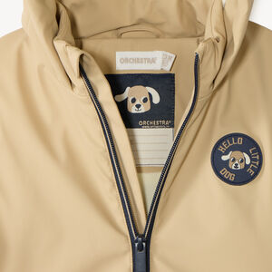 Parka de goma para bebé niño forrada de micropolar con capucha con orejas. 