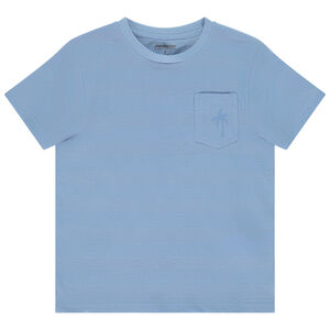 Camiseta de manga corta unicolor con efecto de bandas texturizadas para niño 