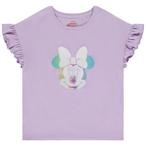 Camiseta de manga corta con volante y parche lenticular de Minnie Disney para niña 