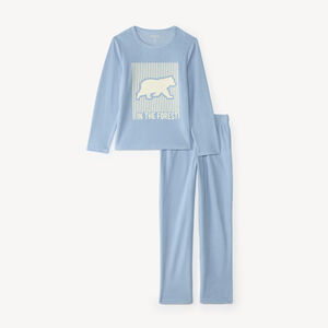 Pijama de 2 piezas de terciopelo para niño con estampado de oso. 