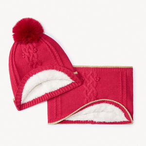 Conjunto de gorro y cuello tubular de punto trenzado para niña 