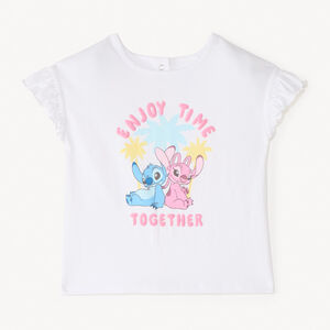 Camiseta de manga corta con estampado de Stitch y Angel de Disney para niña. 