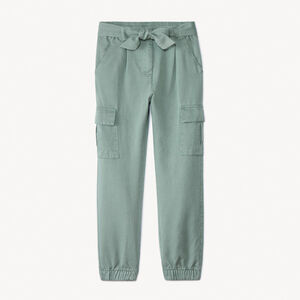 Pantalón cargo de twill liso con cinturón para niña  Main Pantalón cargo de twill liso con cinturón para niña