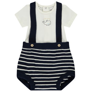 Conjunto de 2 piezas con pantalones cortos a tirantes a rayas para bebé niño 