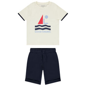 Conjunto camiseta + bermudas de piqué fantasía para niño 