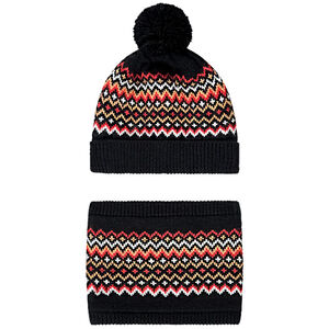 Conjunto de gorro y snood de punto jacquard forrados para niño 