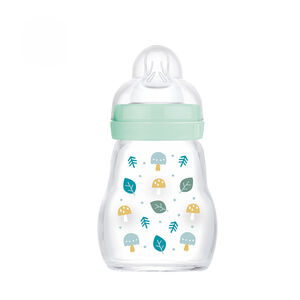 Biberon en verre 0/6 mois 170ml - Tétine débit 1 - Bleu 