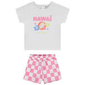 Conjunto de 2 piezas con short de estampado de tablero de ajedrez para niña  Main Conjunto de 2 piezas con short de estampado de tablero de ajedrez para niña