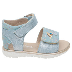 Sandalias azules con velcro y apliques de lentejuelas y corazones 