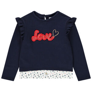 Sweat bi-matière effet 2 en 1 en molleton pour fille Main Sweat bi-matière effet 2 en 1 en molleton pour fille