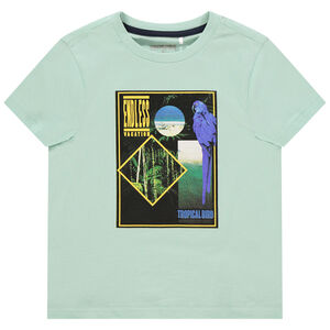 Camiseta manga corta azul con estampado de selva 