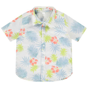 Camisa de manga corta de algodón con estampado de hibisco para bebé niño. 