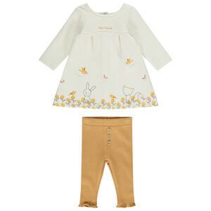 Ensemble robe en double jersey ouatiné + caleçon côtelé pour bébé fille Main Ensemble robe en double jersey ouatiné + caleçon côtelé pour bébé fille