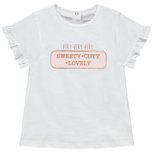 Camiseta manga corta con volantes de algodon orgánico print mensaje 