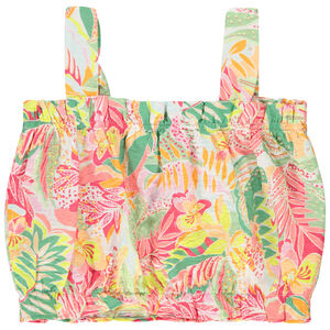 Camiseta sin mangas de gasa estampada tropical niña 