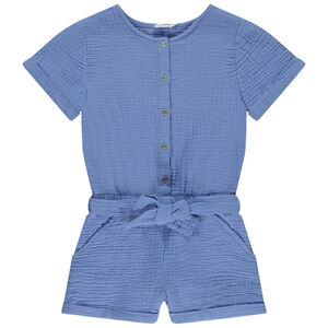 Mono en gasa de algodón con cinturón para niña 