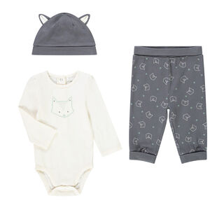 Ensemble en jersey bonnet + body + caleçon imprimé renard pour bébé garçon Main Ensemble en jersey bonnet + body + caleçon imprimé renard pour bébé garçon