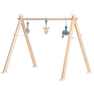 Arche d'éveil en bois + peluches en tricot - Bleu Main Arche d'éveil en bois + peluches en tricot - Bleu