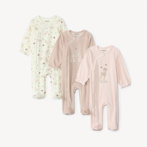 Pack de 3 peleles de terciopelo Biche para bebé niña con aberturas según la edad 