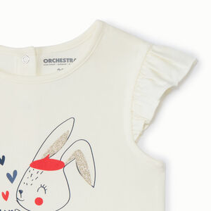 T-shirt manches courtes volantées print lapin pour bébé fille  