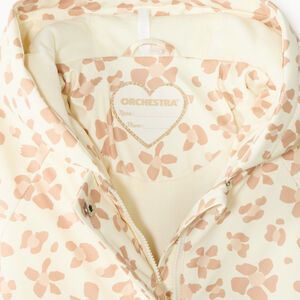 Parka impermeable para bebé niña con capucha y estampado de leopardo. 