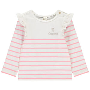 Camiseta de rayas con volantes y bordado dorado para bebé niña 