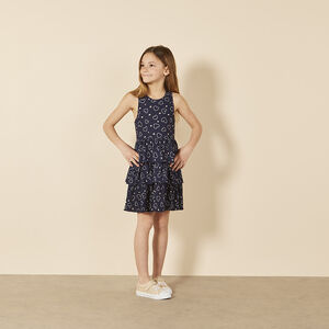 Vestido sin mangas estampado con volantes y espalda cruzada para niña 