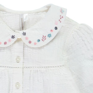 Túnica de manga larga unicolor con cuello claudine bordado para bebé niña  Main Túnica de manga larga unicolor con cuello claudine bordado para bebé niña