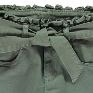 Pantalón vaquero verde liso con efecto denim y cinturón niña 