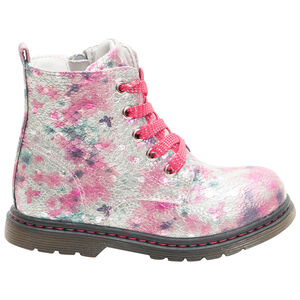 Botines subidos con textura, estampado all over, cordones y cremallera  