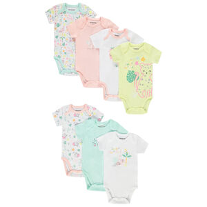 Pack de 7 bodies de manga corta de jersey con estampado de animales para bebé niña. 