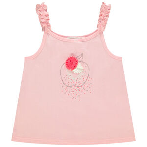 Camiseta sin mangas de algodón con estampado de frutas y detalles en relieve 