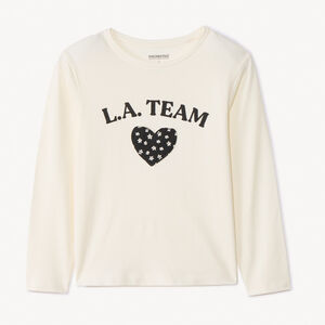Camiseta de manga larga lisa con parche decorativo para niña  Main Camiseta de manga larga lisa con parche decorativo para niña