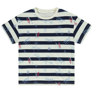 Camiseta manga corta rayada con estampado fantasía para niño 